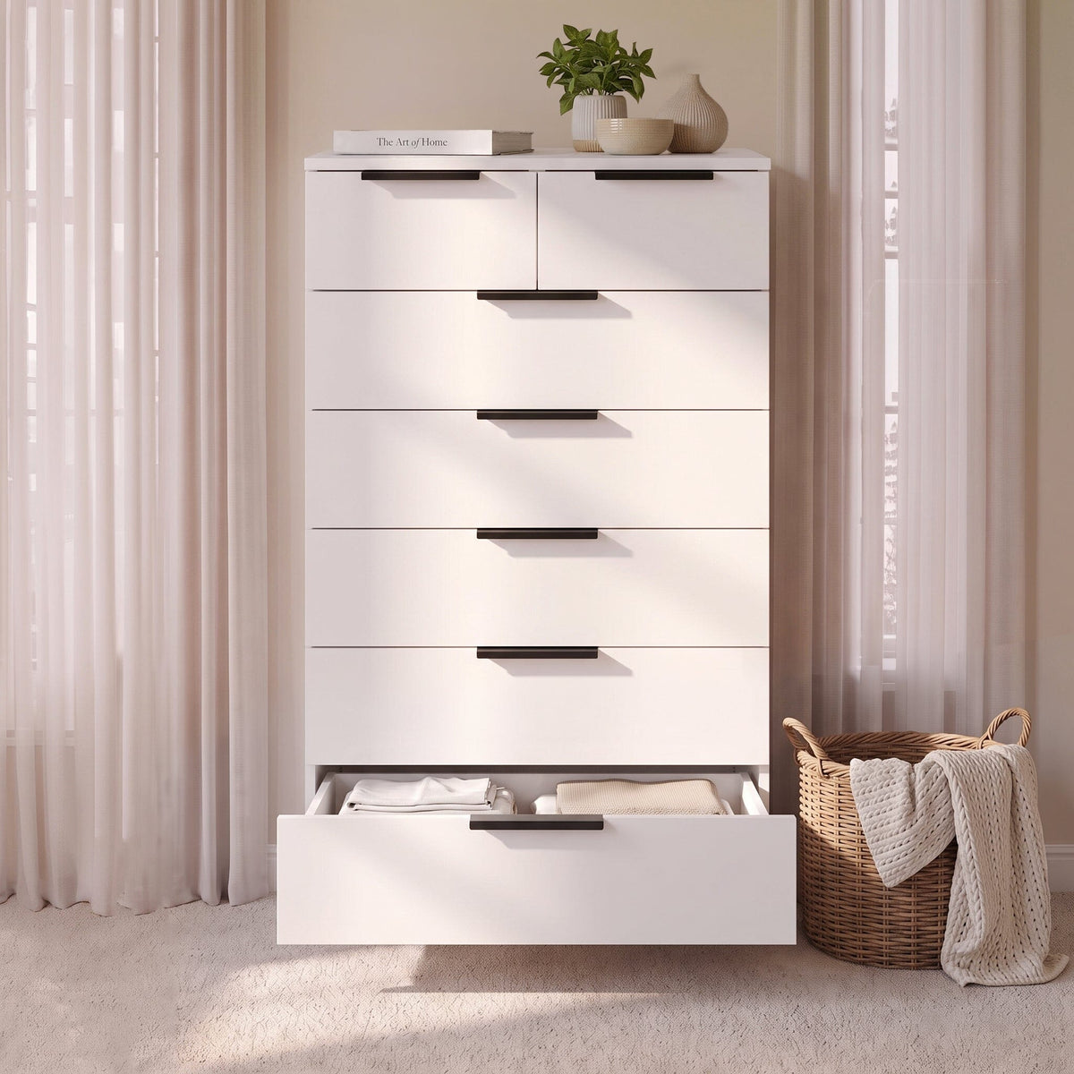Essie 3 Piece Bedroom Set - 2 Over 5 Chest of Drawers - Pure White