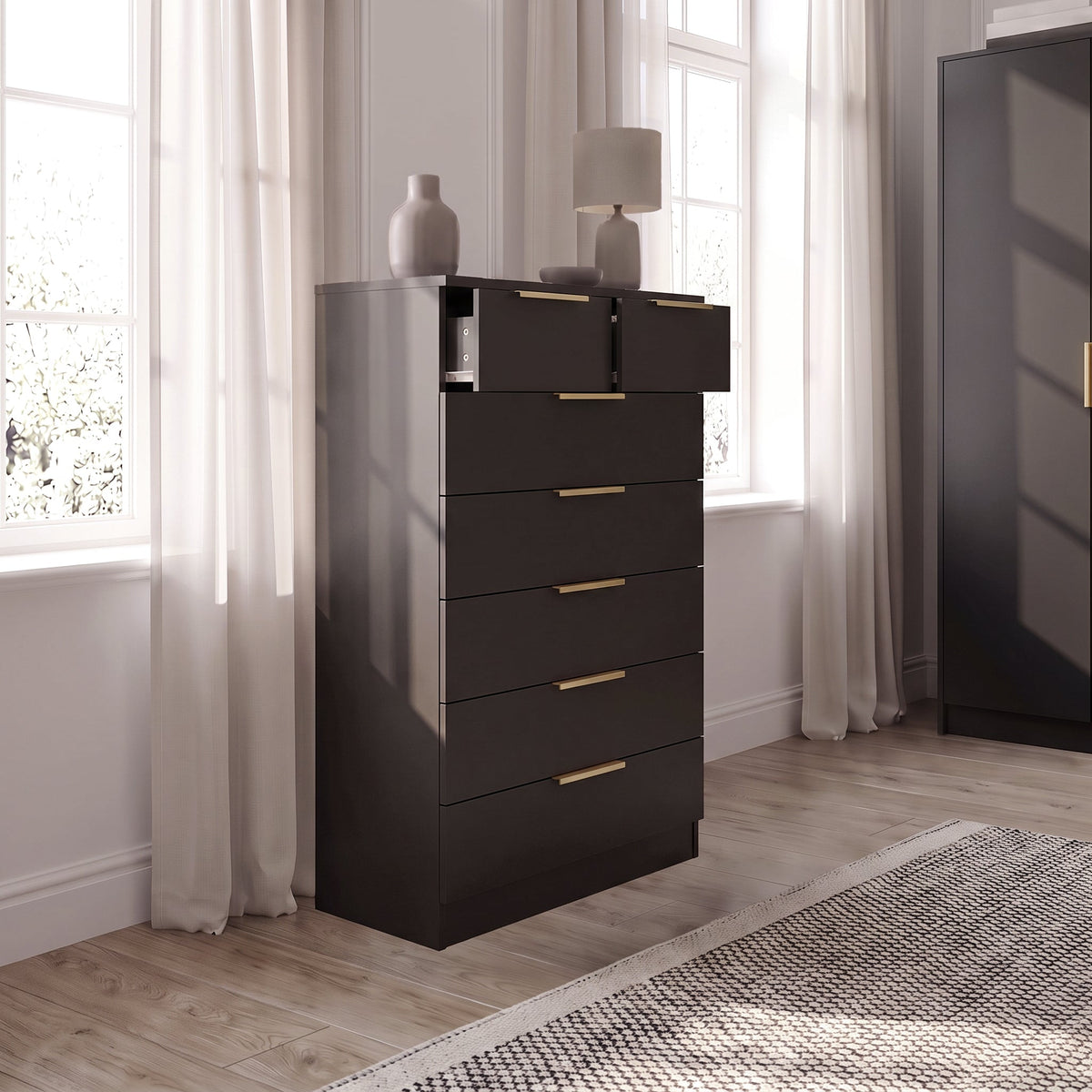 Essie Wardrobe & Drawers Bedroom Set - Pitch Black
