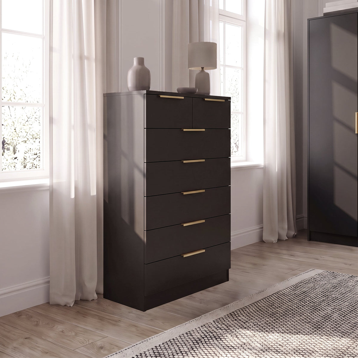 Essie Tall 7 Drawer Chest of Drawers - Black