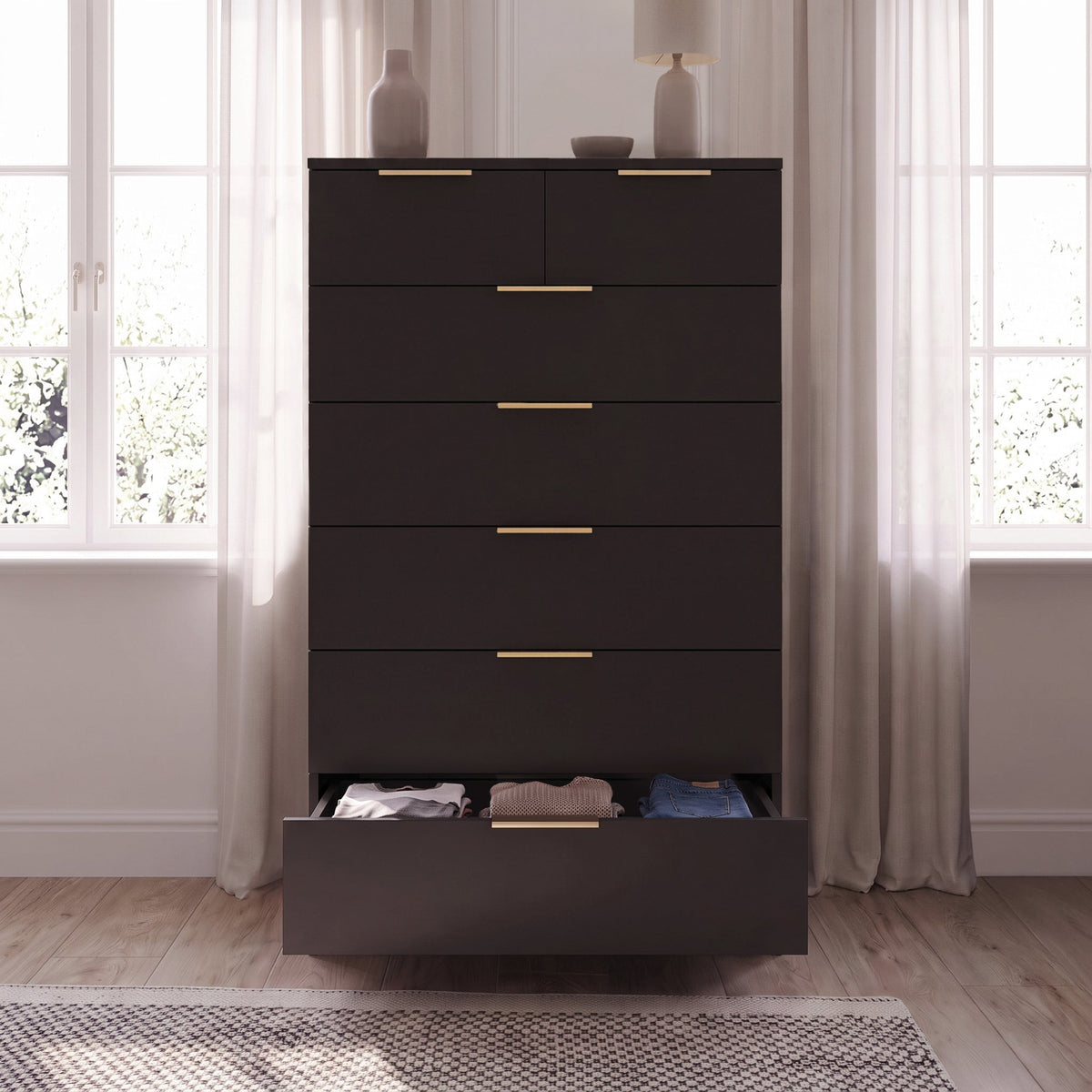 Essie Tall 7 Drawer Chest of Drawers - Black