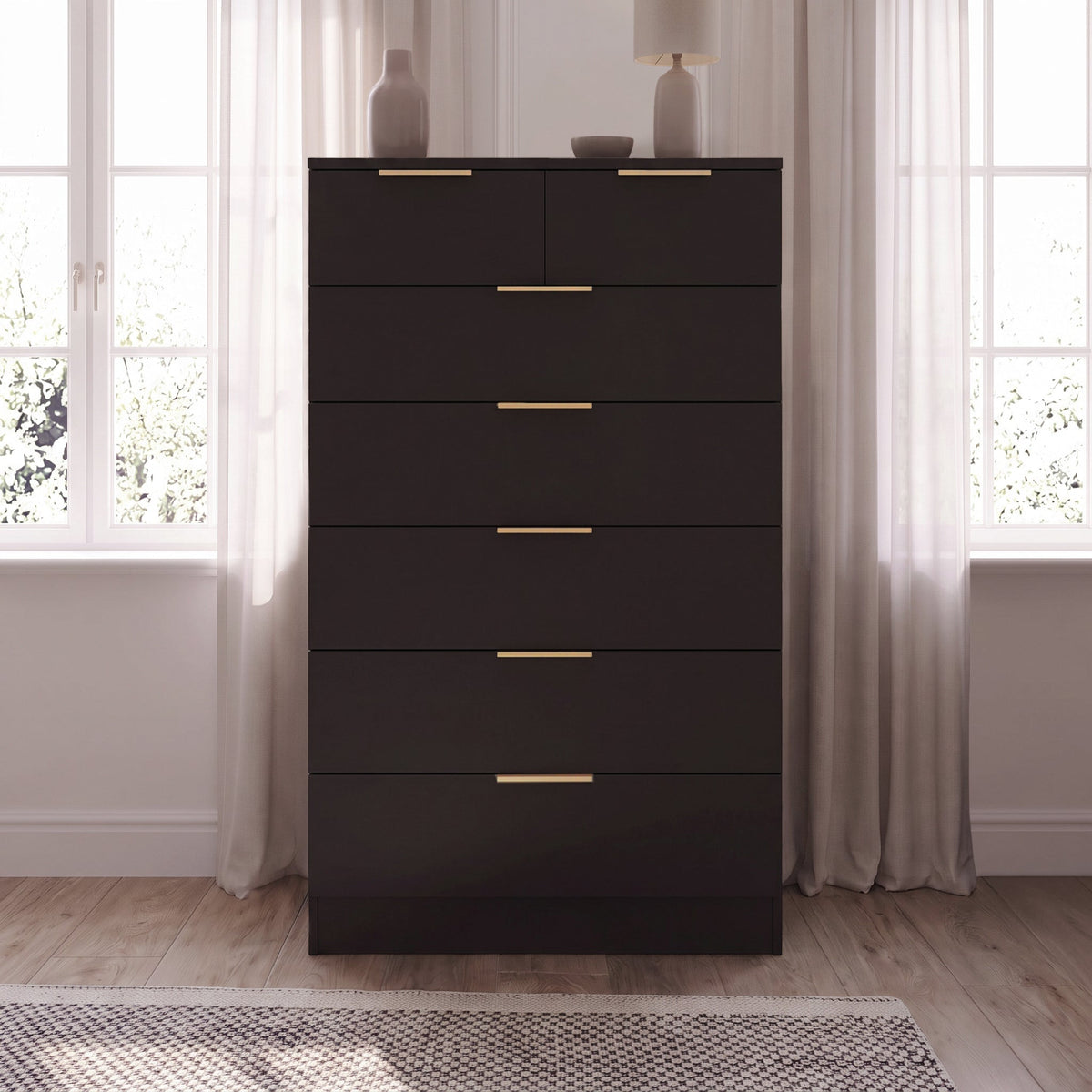 Essie 4 Piece Bedroom Set - 2 Over 5 Chest of Drawers - Pitch Black