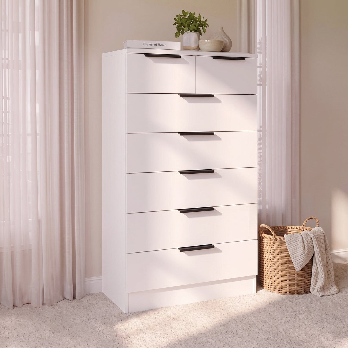 Essie Tall 7 Drawer Chest of Drawers - White