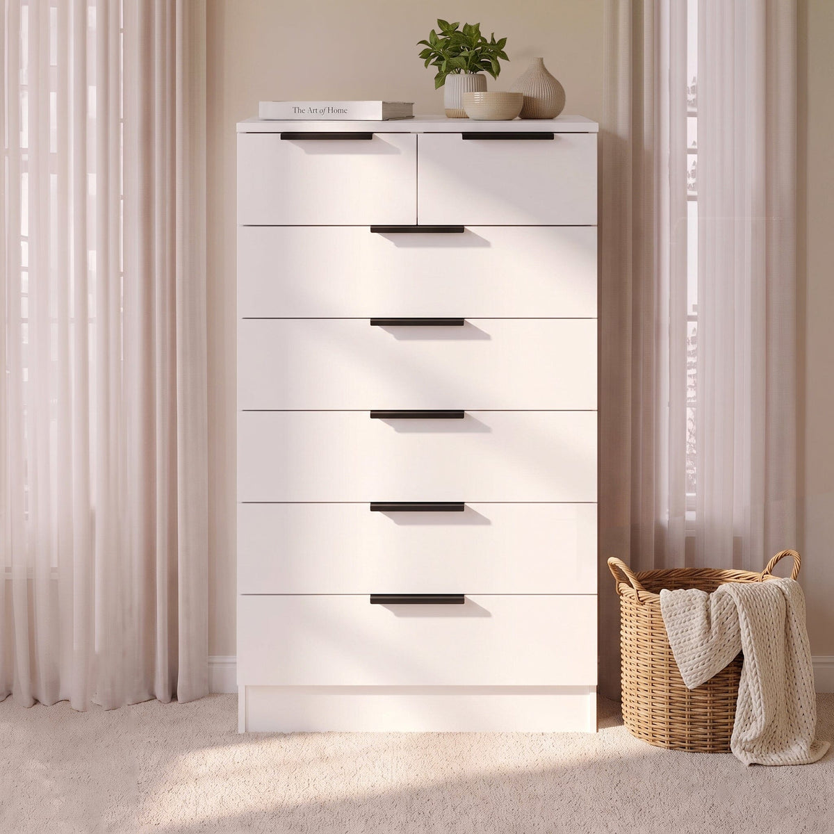 Essie 3 Piece Bedroom Set - 2 Over 5 Chest of Drawers - Pure White