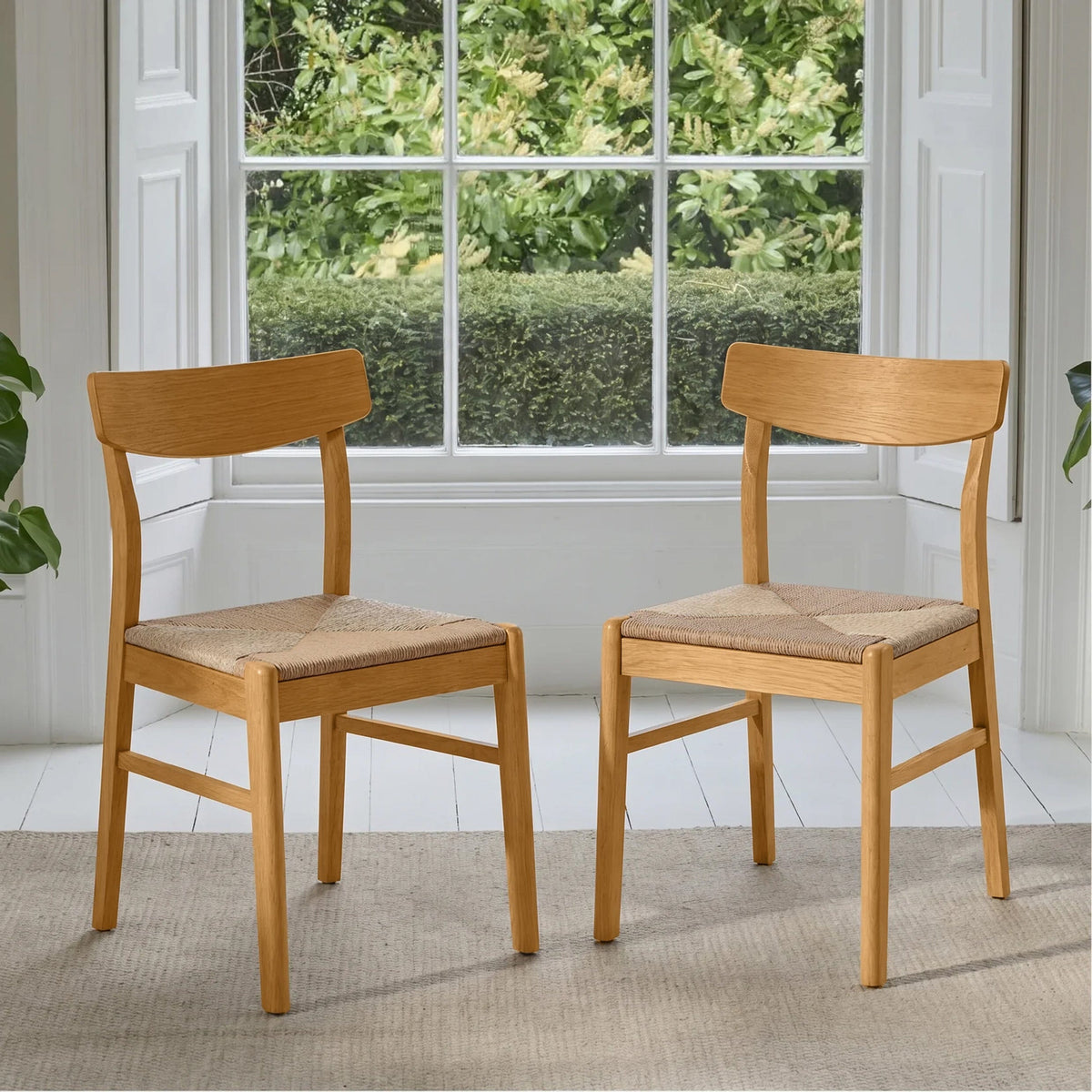 Faye Oak Wooden Woven Chairs - Set of 2