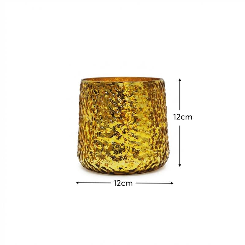Flivik 12cm Glass Tea Light Holder - Set Of 3 - Gold