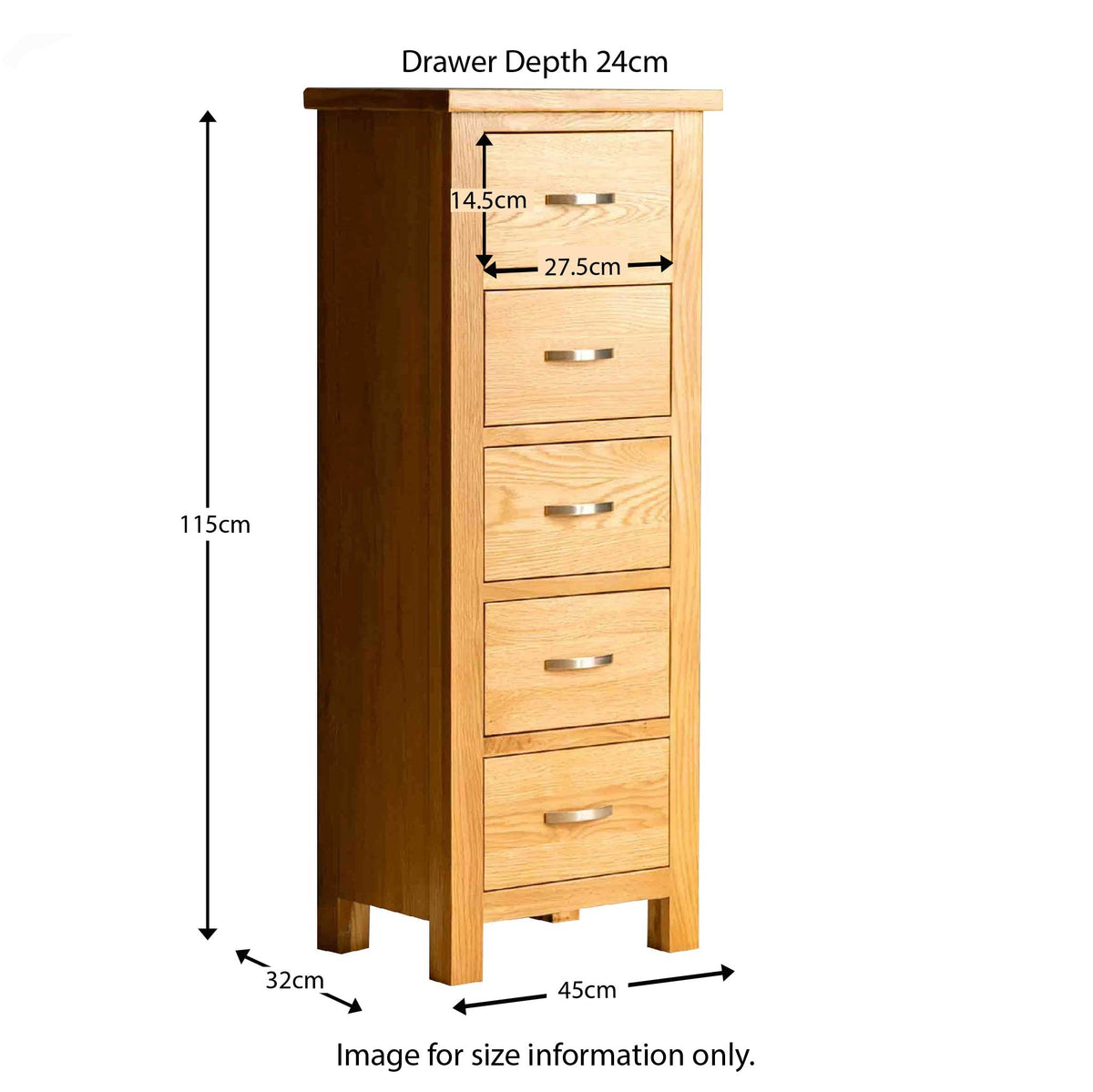 London Oak 5 Drawer Tallboy Chest