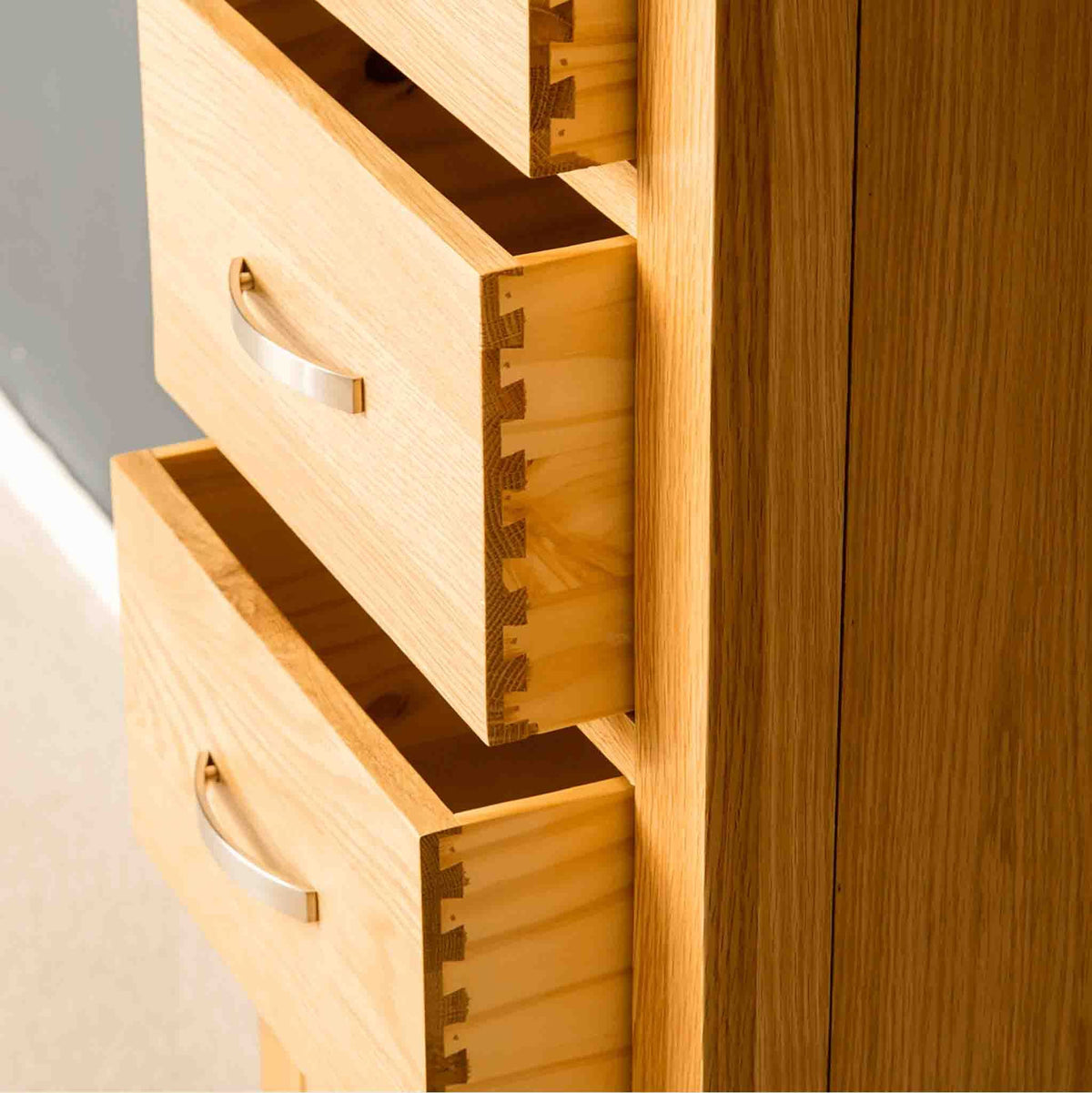 London Oak 5 Drawer Tallboy Chest
