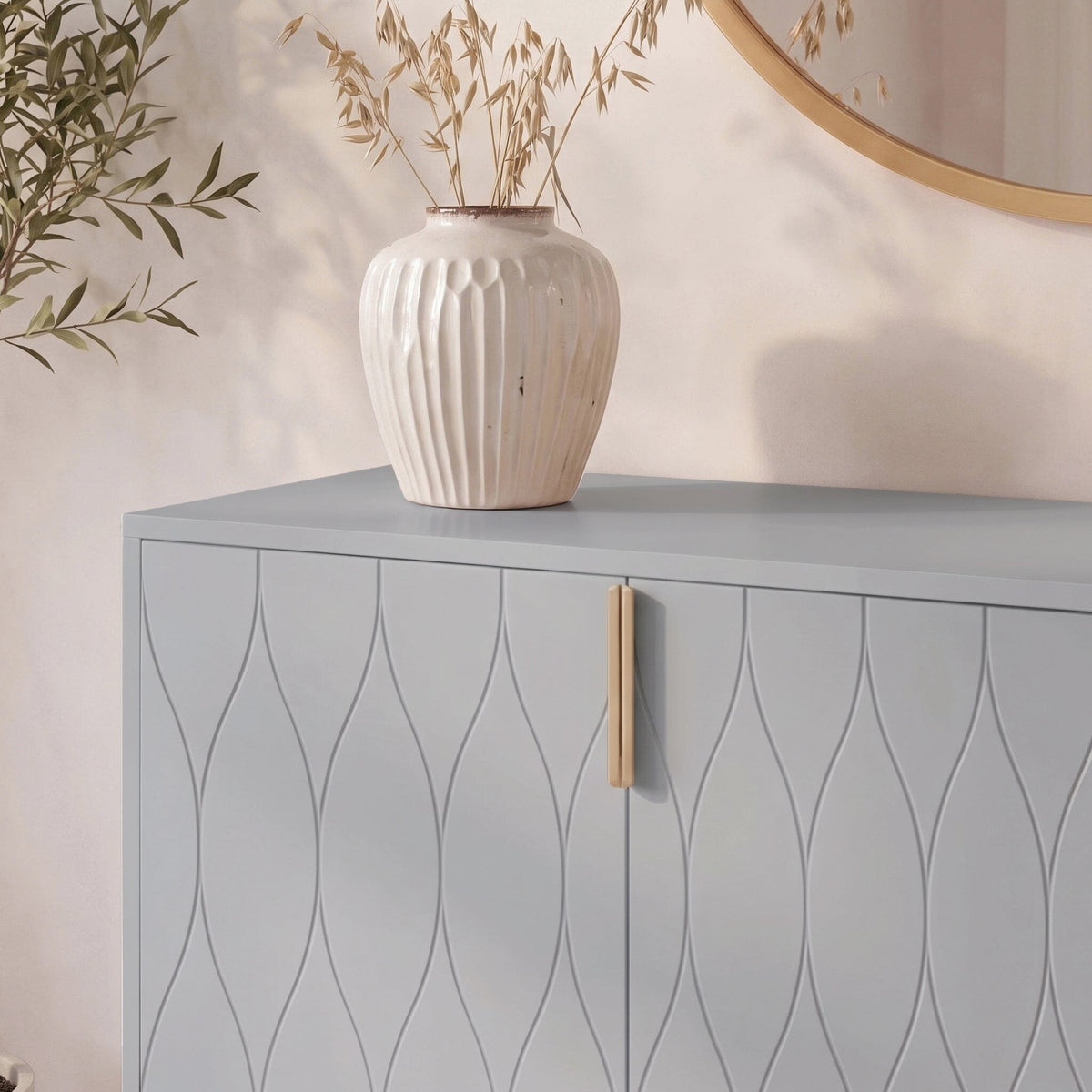 Gloria 2 Door Small Sideboard - Grey & Brass Legs