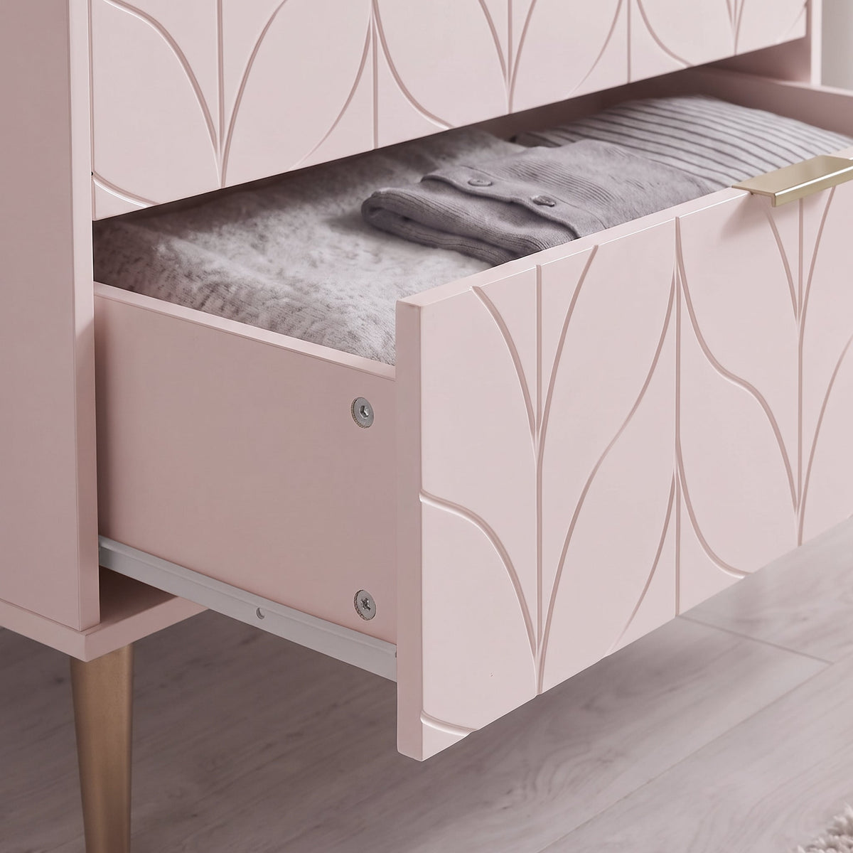 Gloria 3 Drawer Chest of Drawers - Blush Pink & Brass Effect