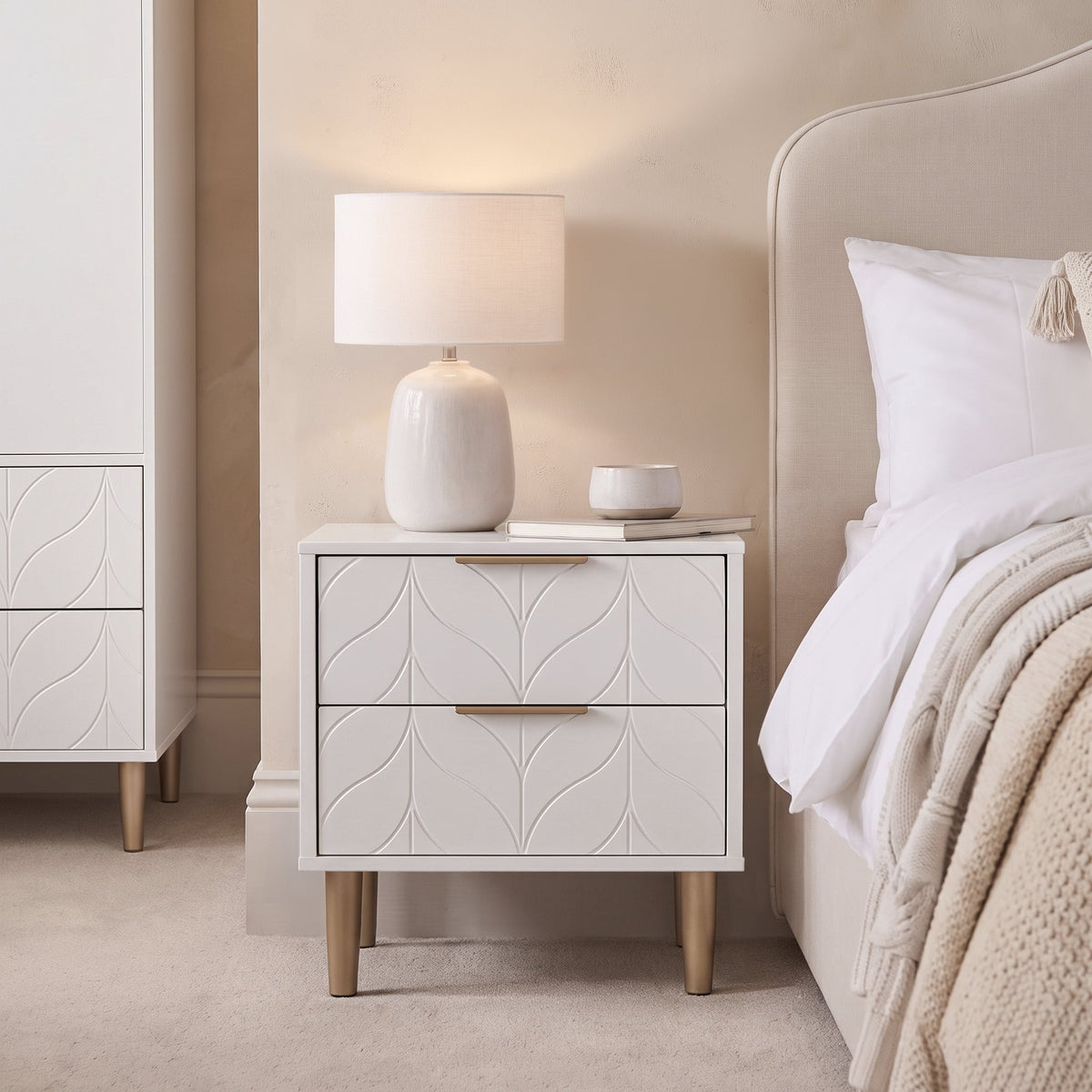 Gloria Wardrobe & Drawers Set - 4 Over 4 Chest of Drawers - White