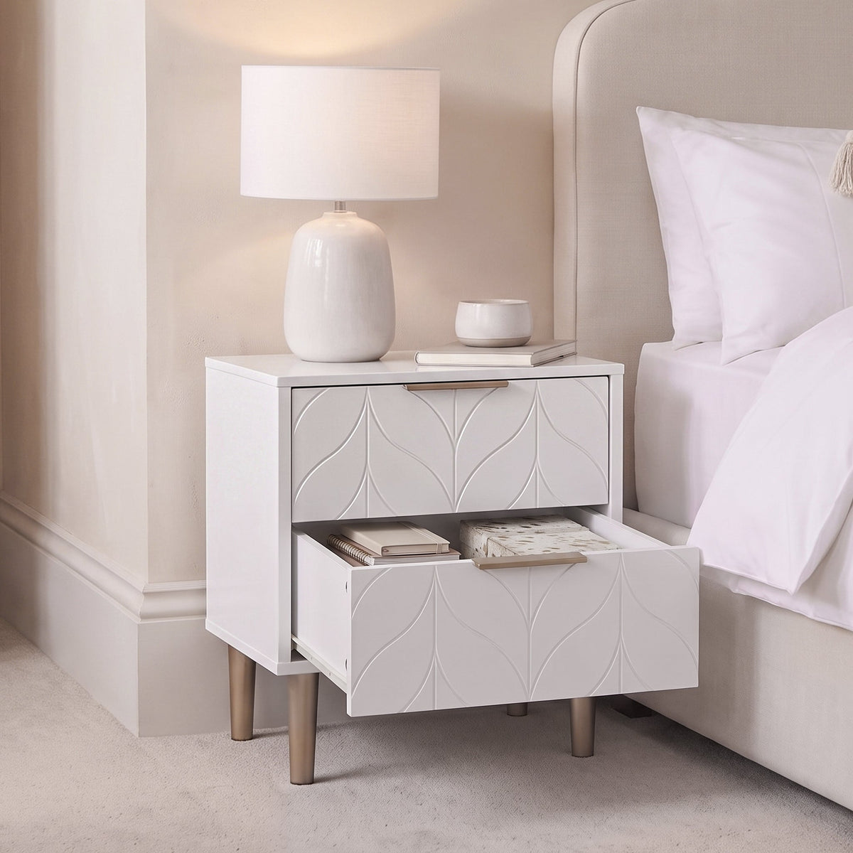 Gloria Wardrobe & Drawers Set - 4 Over 4 Chest of Drawers - White