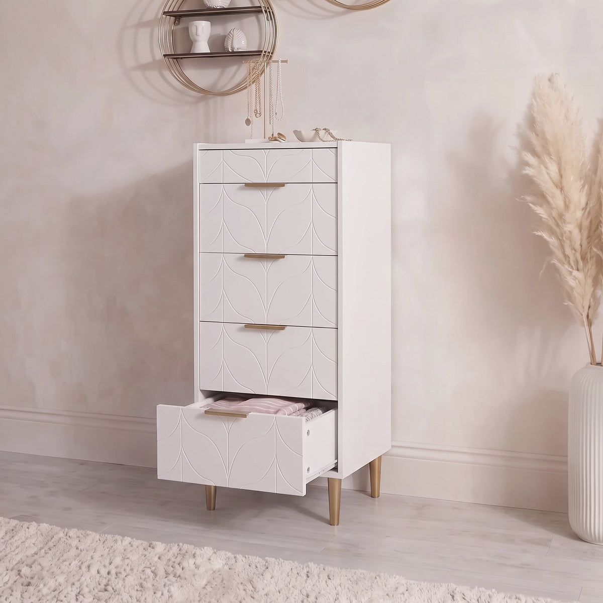 Gloria Wardrobe & Drawers Set - 4 Over 4 Chest of Drawers - White