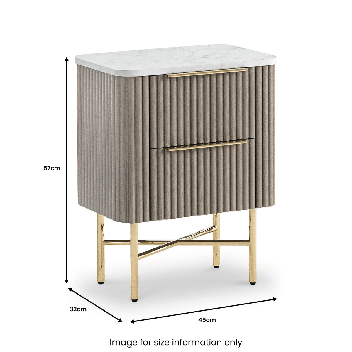 Amelie Grey Fluted 2 Drawer Narrow Bedside Table