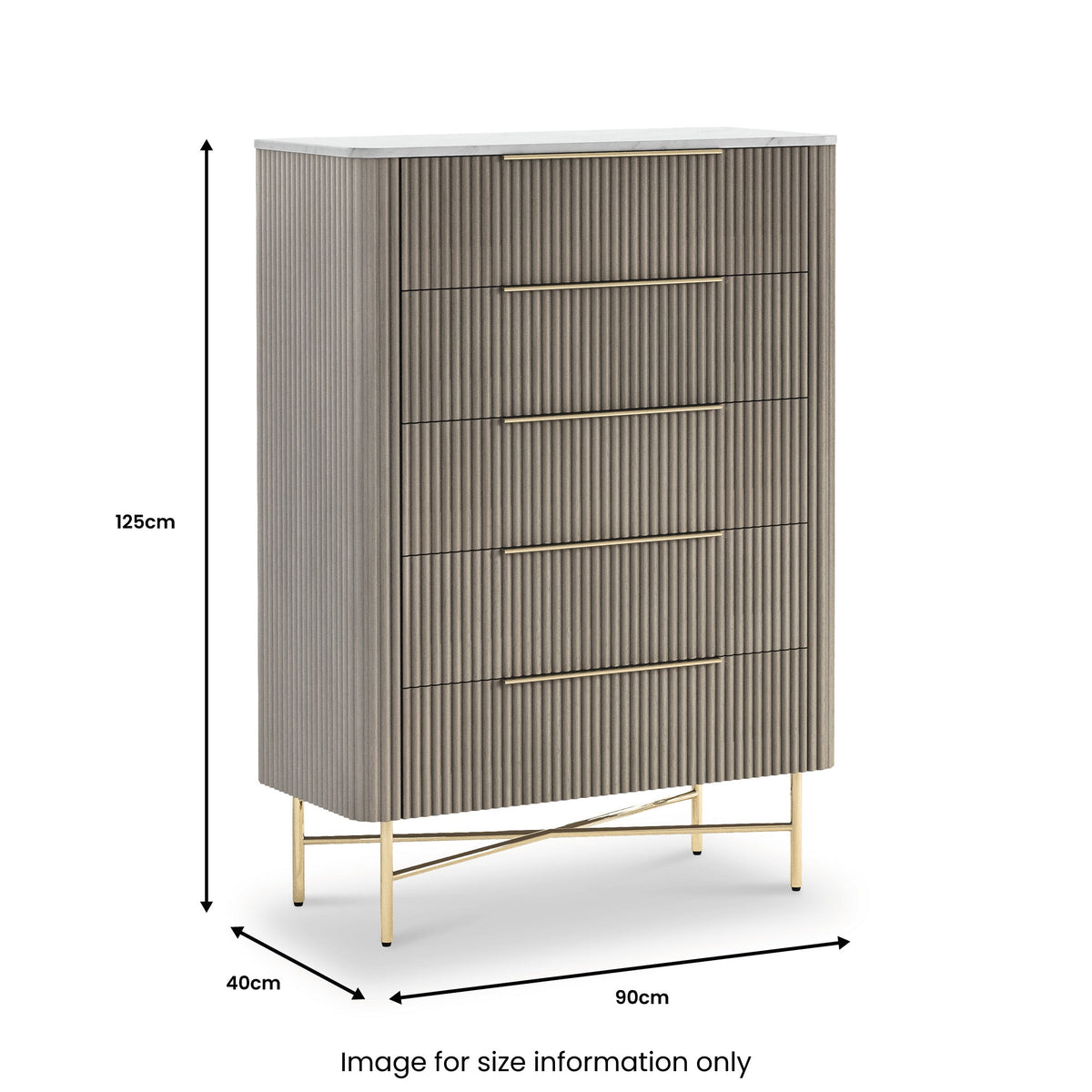 Amelie Grey Fluted 5 Drawer Chest