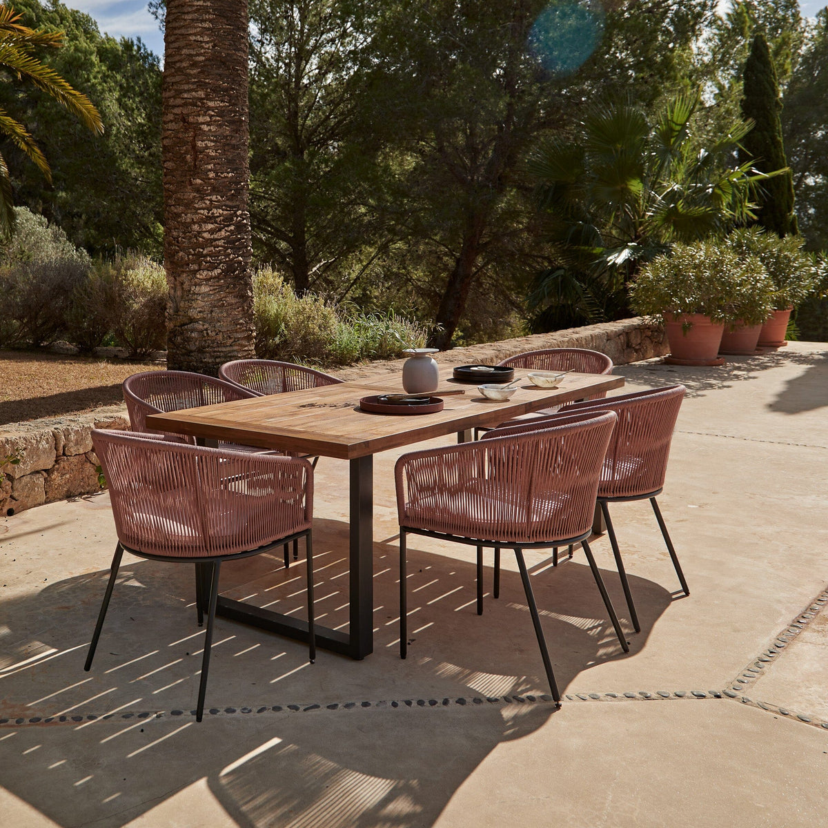 Hali 6 Seater Wooden Outdoor Dining Set with Hali Pink Chairs - 175cm