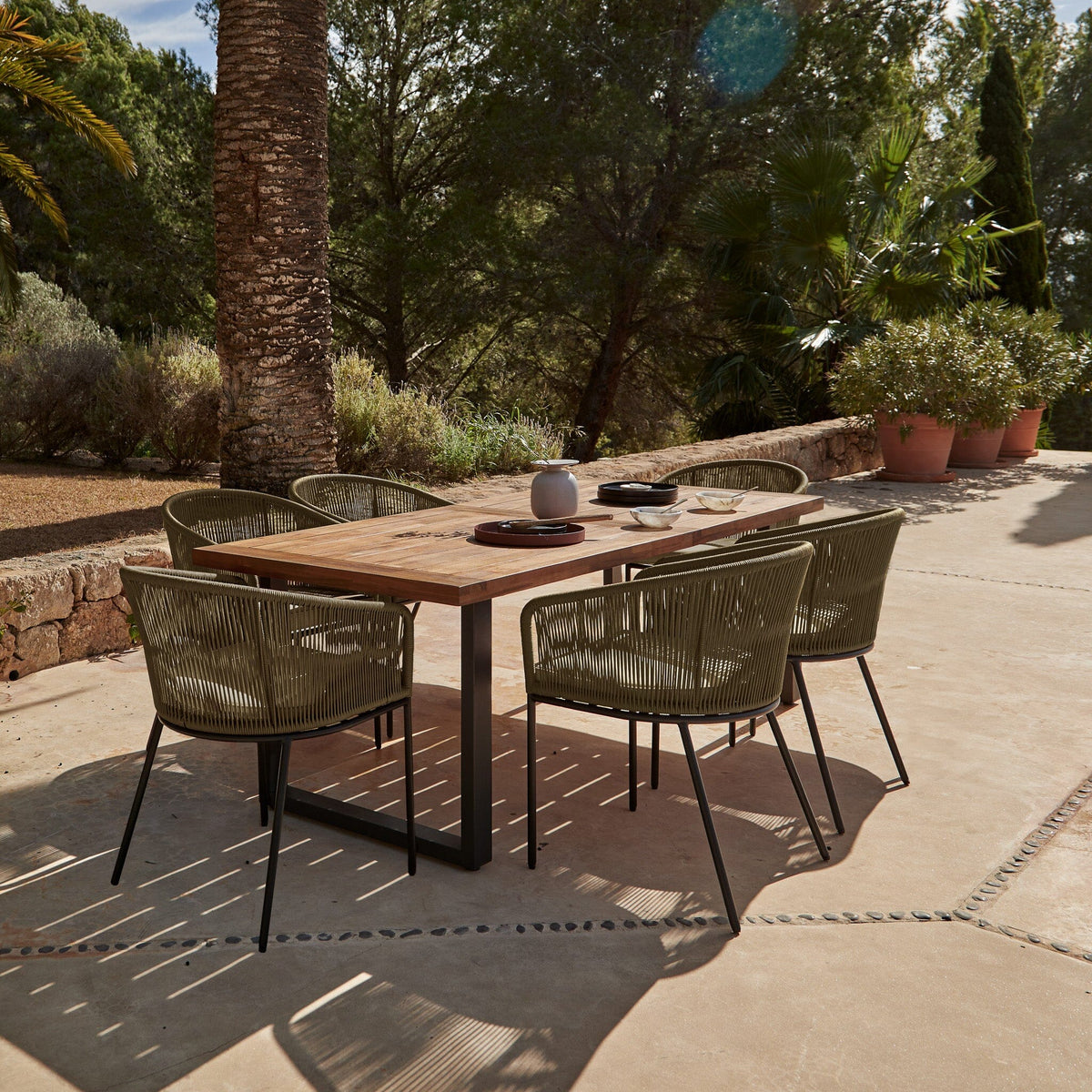 Hali 6 Seater Wooden Outdoor Dining Set with Hali Green Chairs - 175cm