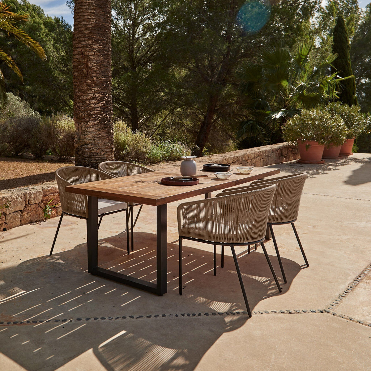 Hali 4 Seater Wooden Outdoor Dining Set with Hali Natural Chairs - 175cm