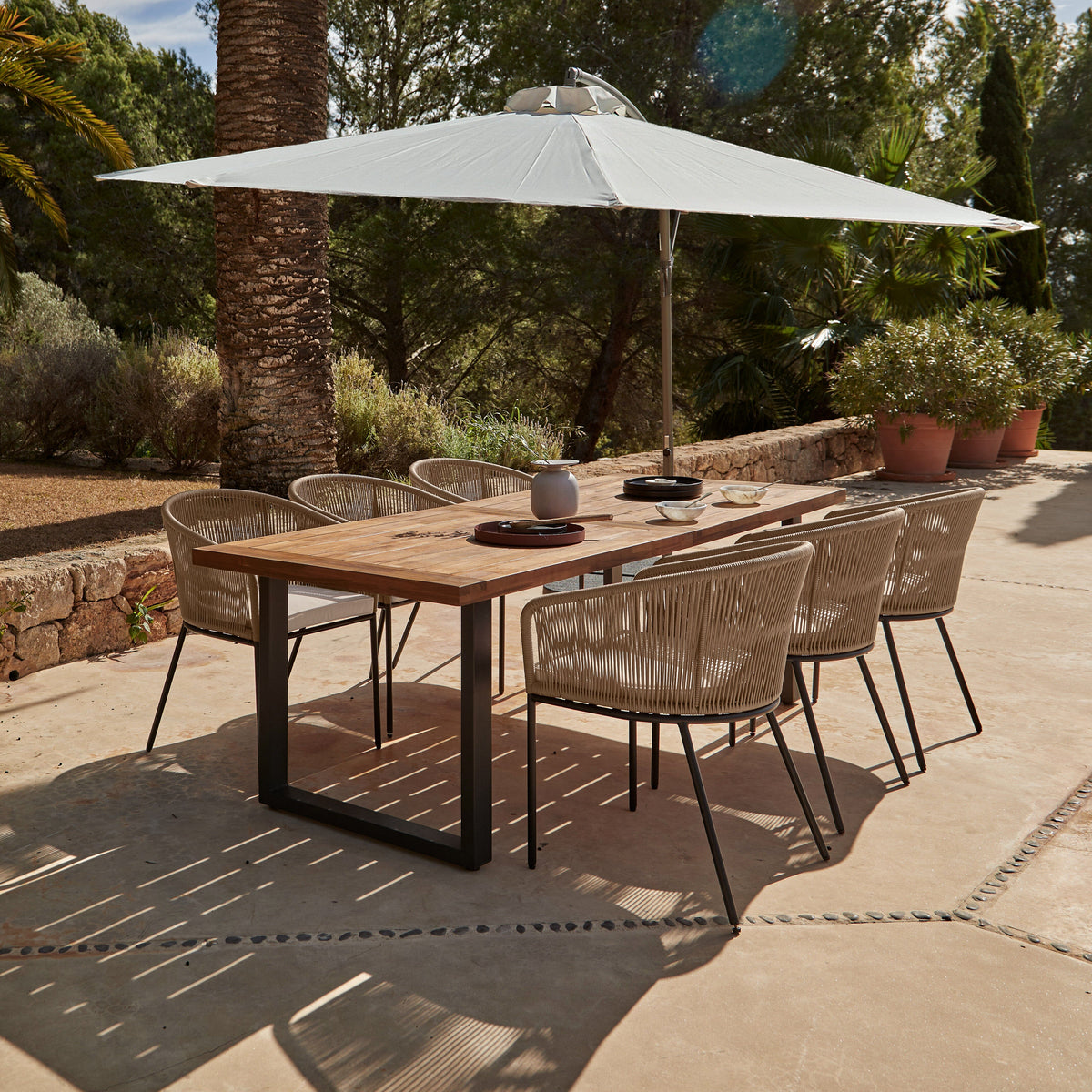 Hali 6 Seater Wooden Outdoor Dining Set with Hali Natural Chairs - 235cm