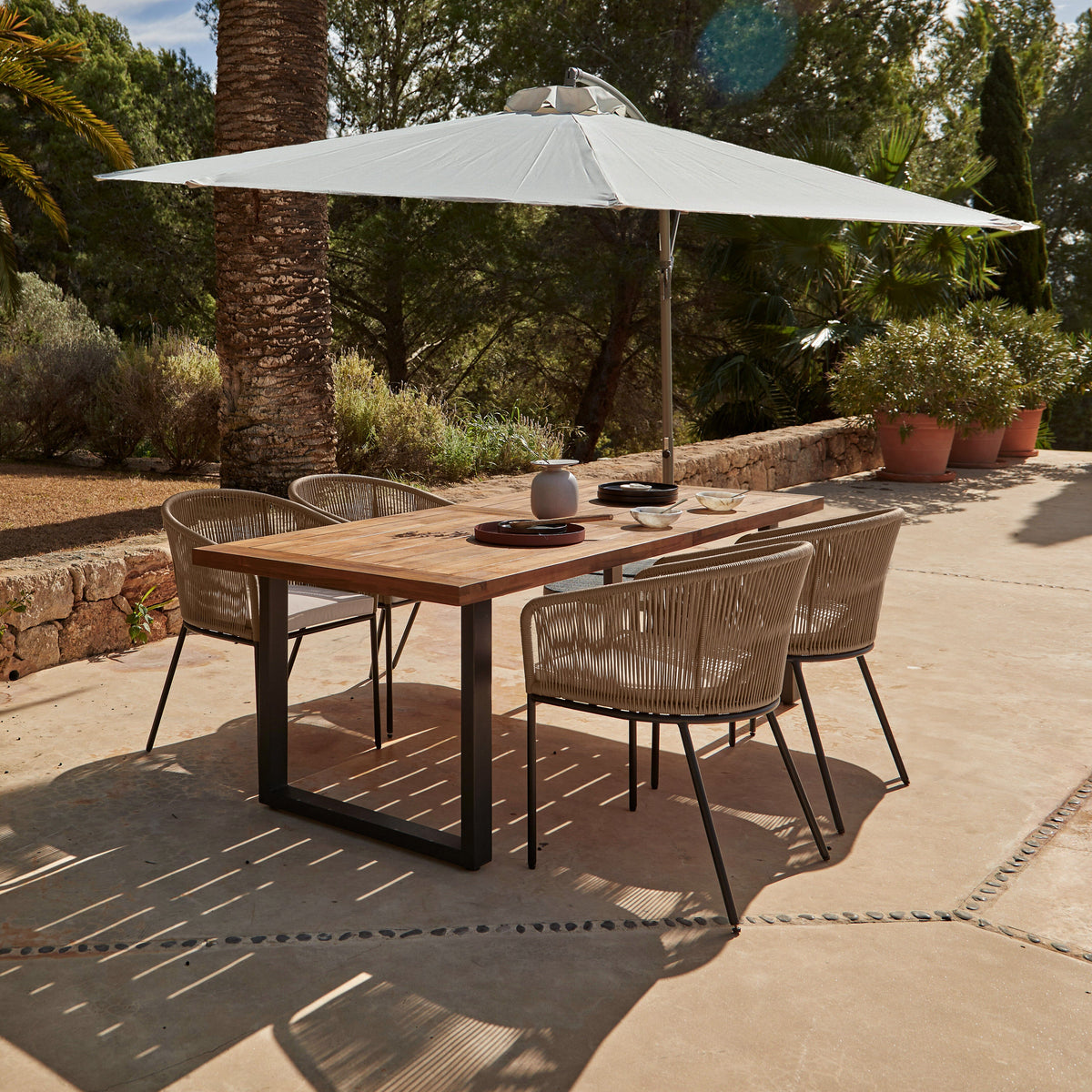 Hali 4 Seater Wooden Outdoor Dining Set with Hali Natural Chairs - 175cm
