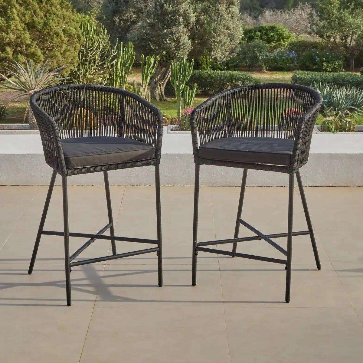 Hali Black Rope Garden Bar Stool with Cushion