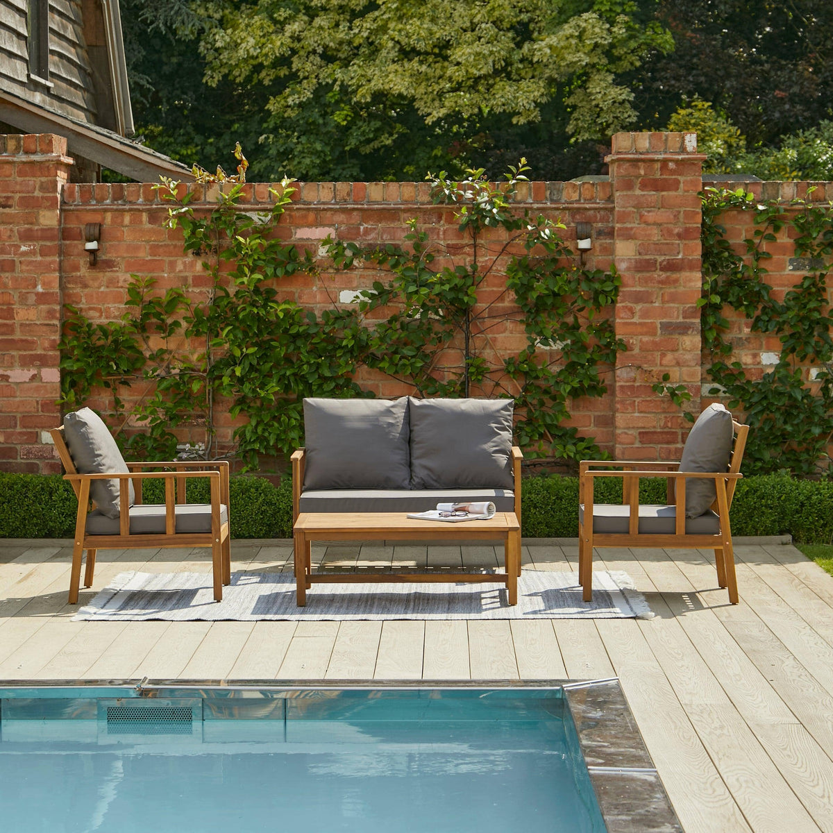 Outlet - Harrelson Wooden Garden Sofa Set - Grey Cushions