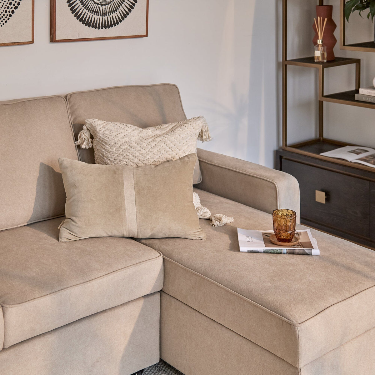 Hugo Corner Sofa Bed with Storage - Taupe