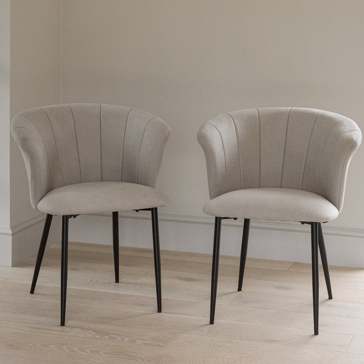OUTLET - Cleo Soft Beige Dining Chairs - Set of 2 - Black Legs