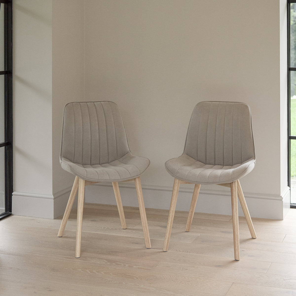 Amelia Whitewash Extending Dining Table Set - 6 Seater - Bella Cloud Grey Dining Chairs - Whitewash Legs