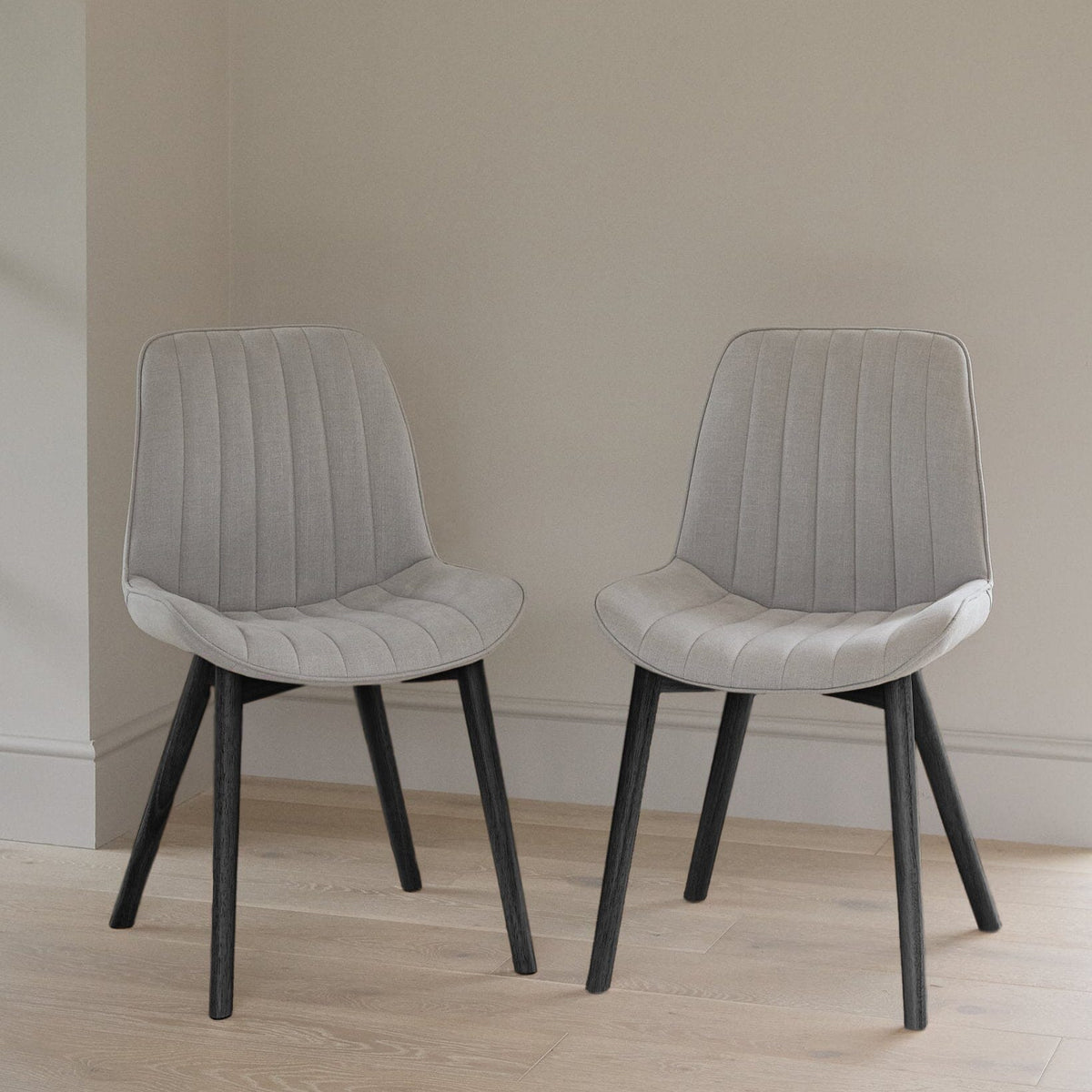 Amelia Whitewash Dining Table Set - 6 Seater - Bella Cloud Grey Dining Chairs - Black Legs