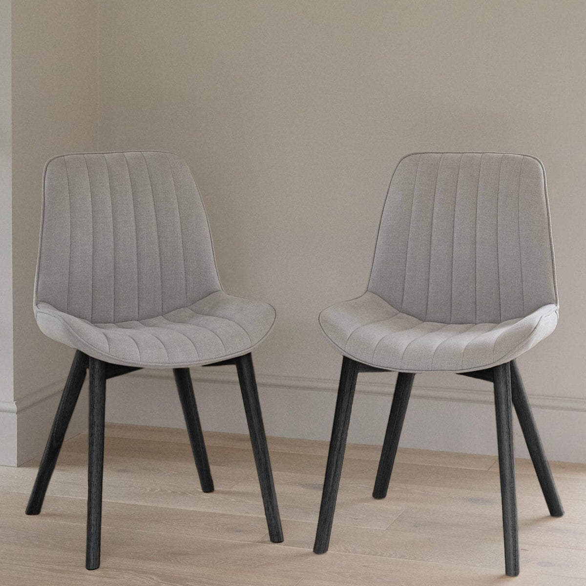 Bella Cloud Grey Dining Chairs - Set Of 2 - Black Oak Legs