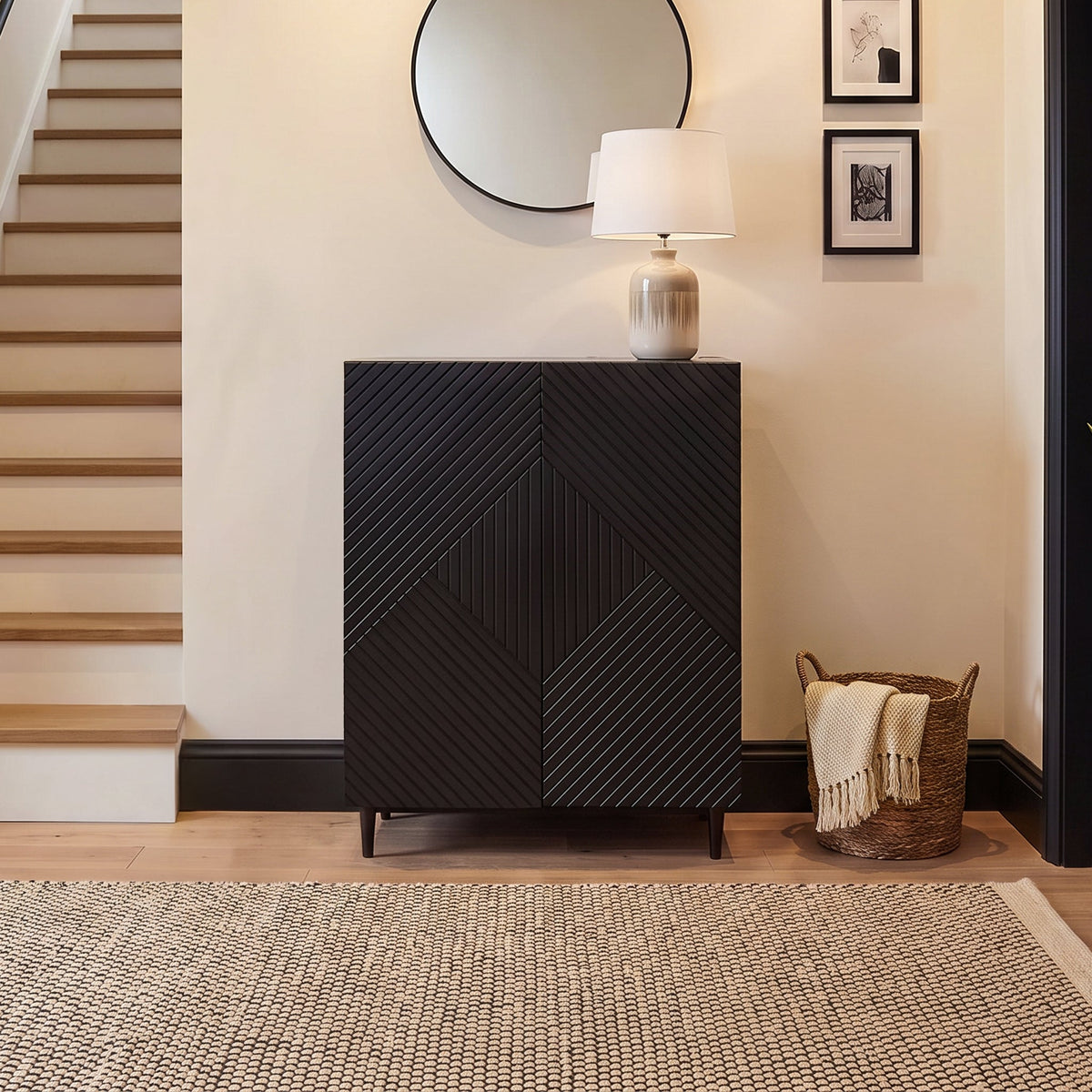 Jack Geometric Small Shoe Cabinet - 2 Door - Black
