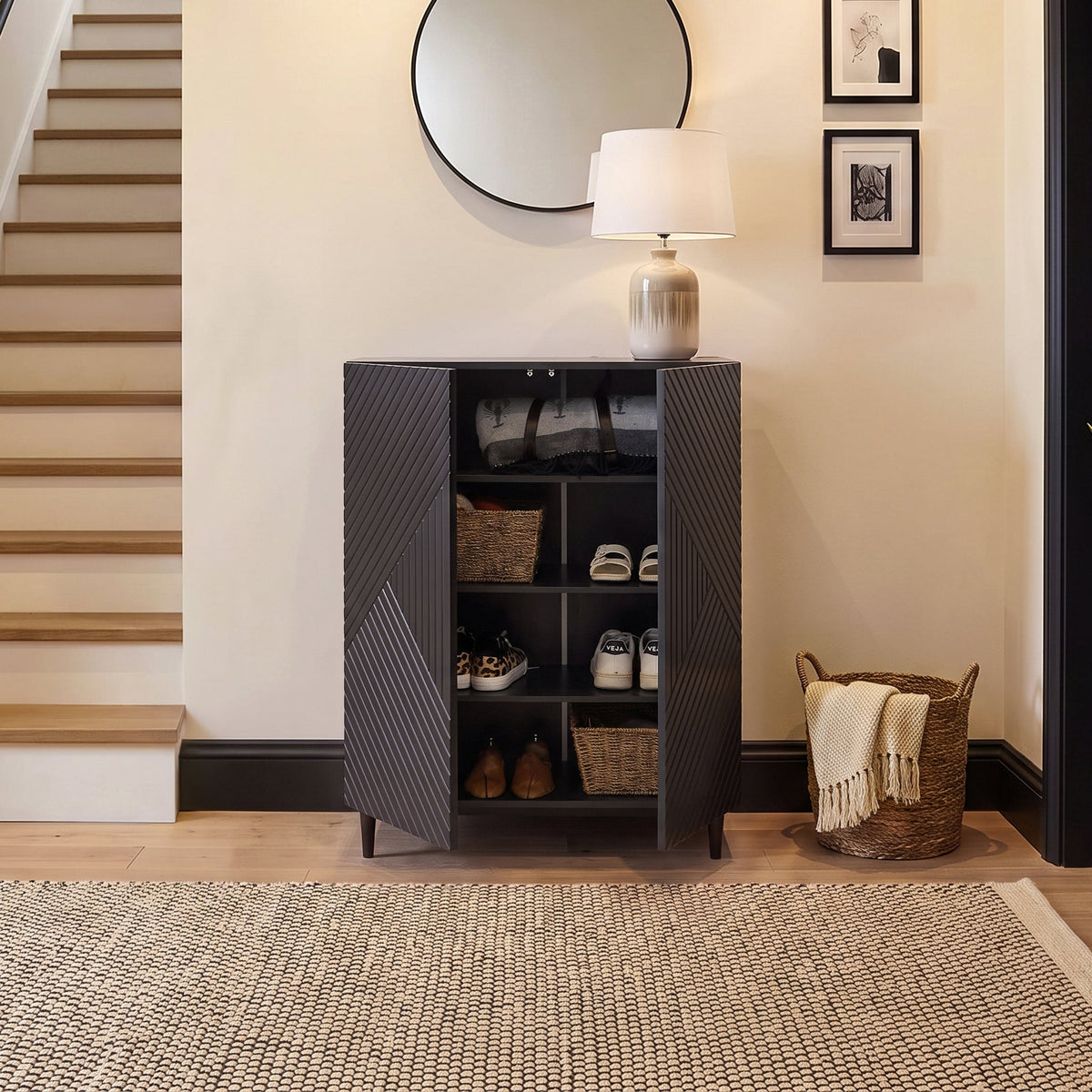 Jack Geometric Small Shoe Cabinet - 2 Door - Black