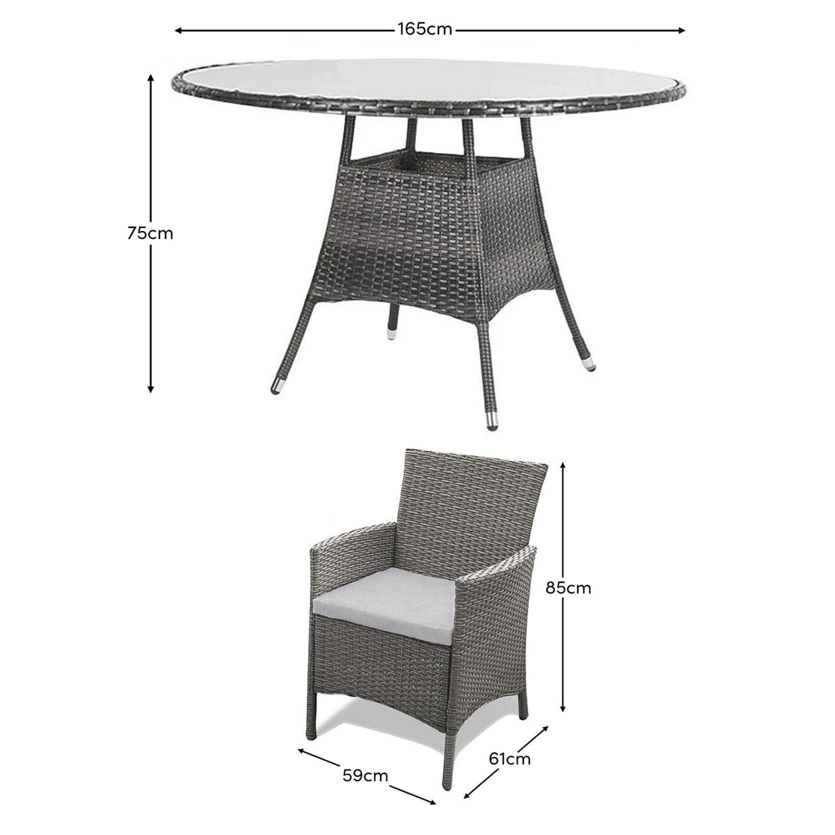 Kemble 8 Seater Rattan Round Garden Dining Set - Grey