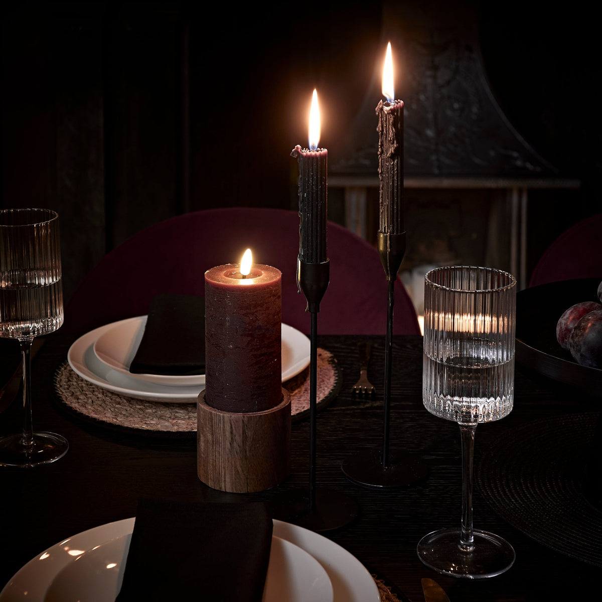 Samsta Battery Pillar Candles - Set of 3 - Burgundy Red