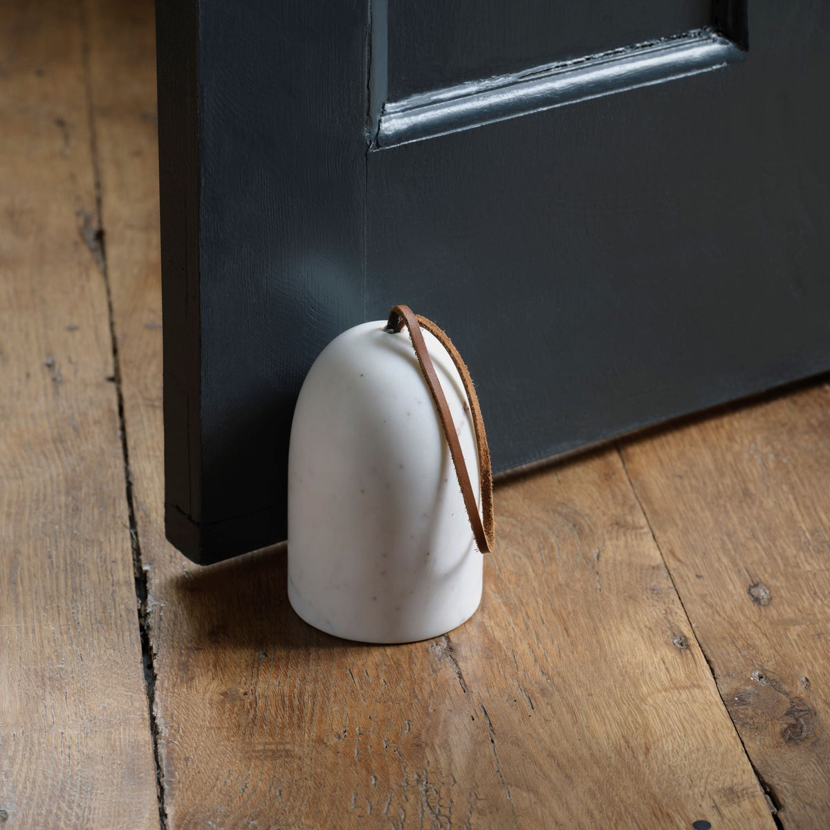 Tiree 15cm Door Stop with Leather Handle - White Marble