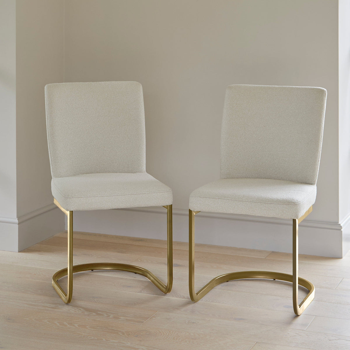 OUTLET - Lola Light Beige Boucle Dining Chairs - Set of 2 - Gold Legs