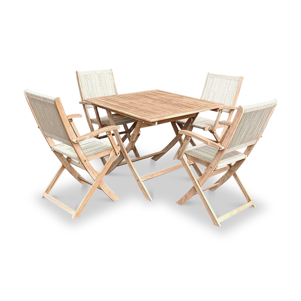 London FSC Acacia 4 Seater Square Folding Bistro Set with London Rope Folding Armchairs