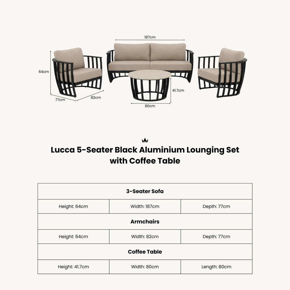 Lucca 5 Seater Lounging Set with Coffee Table