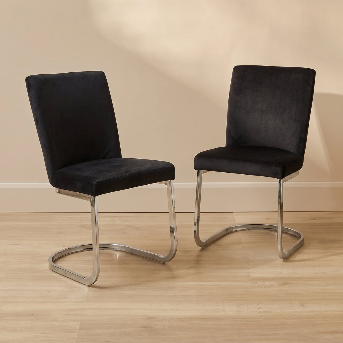 Lola Black Dining Chairs - Set of 2 - Chrome Legs