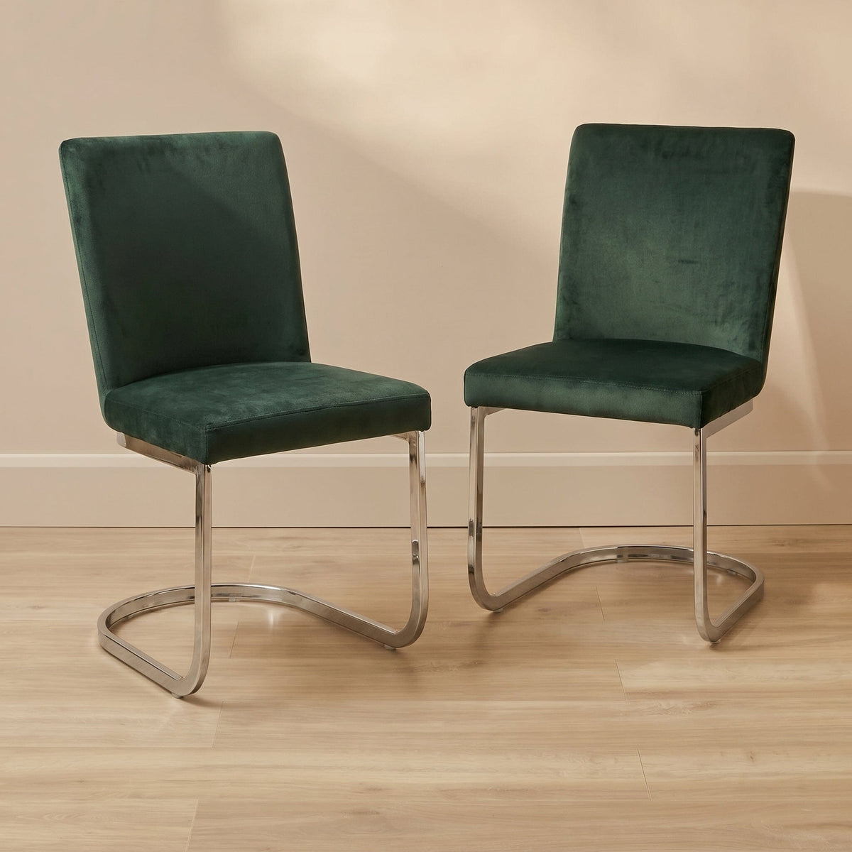 OUTLET - Lola Green Dining Chairs - Set of 2 - Chrome Legs