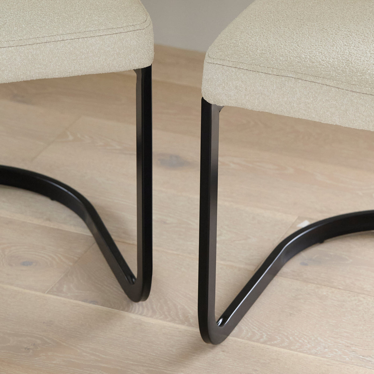 Lola Light Beige Boucle Dining Chairs - Set of 2 - Black Legs