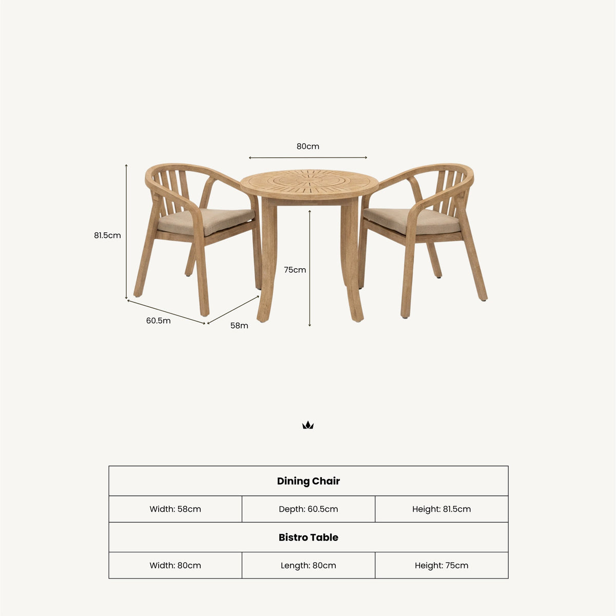 Maris 2 Seater Round Bistro Set with Riven Chairs