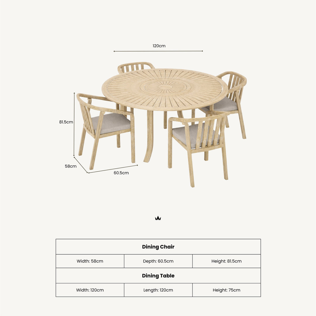 Maris 4 Seater Round Dining Table Set with Riven Chairs