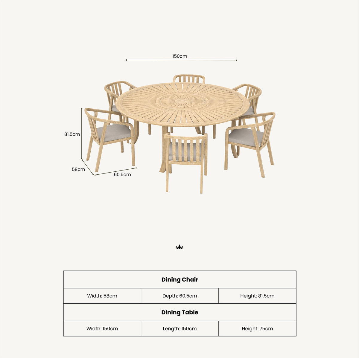 Maris 6 Seater Round Dining Table Set with Riven Chairs