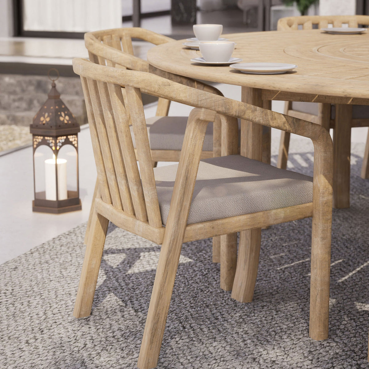 Maris 8 Seater Round Dining Table Set with Riven Chairs