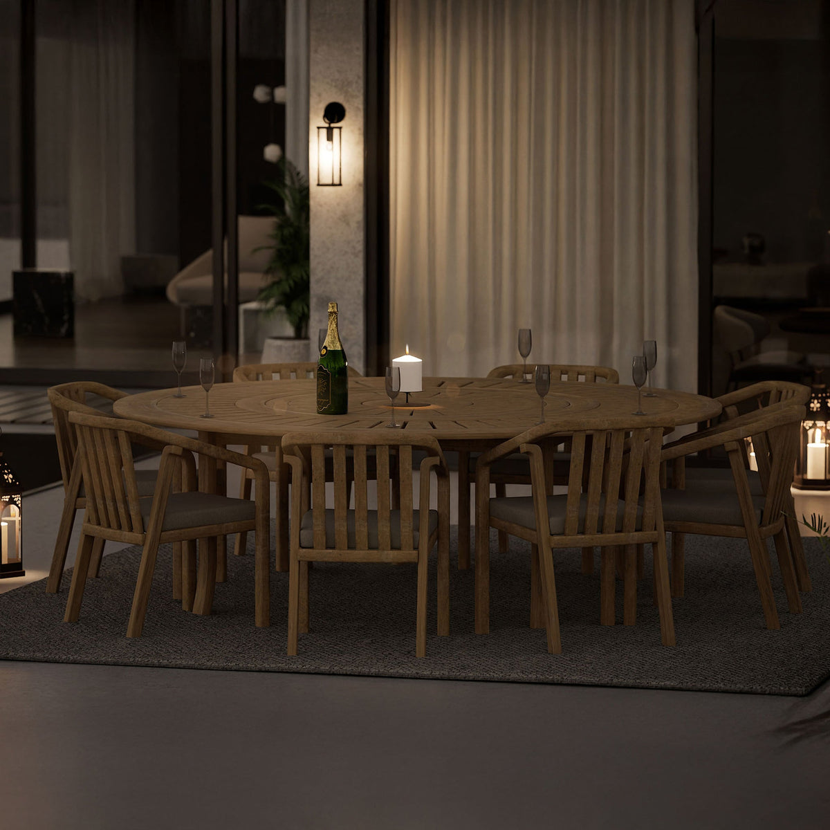 Maris 8 Seater Round Dining Table Set with Riven Chairs