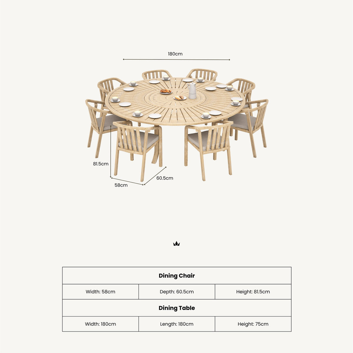 Maris 8 Seater Round Dining Table Set with Riven Chairs