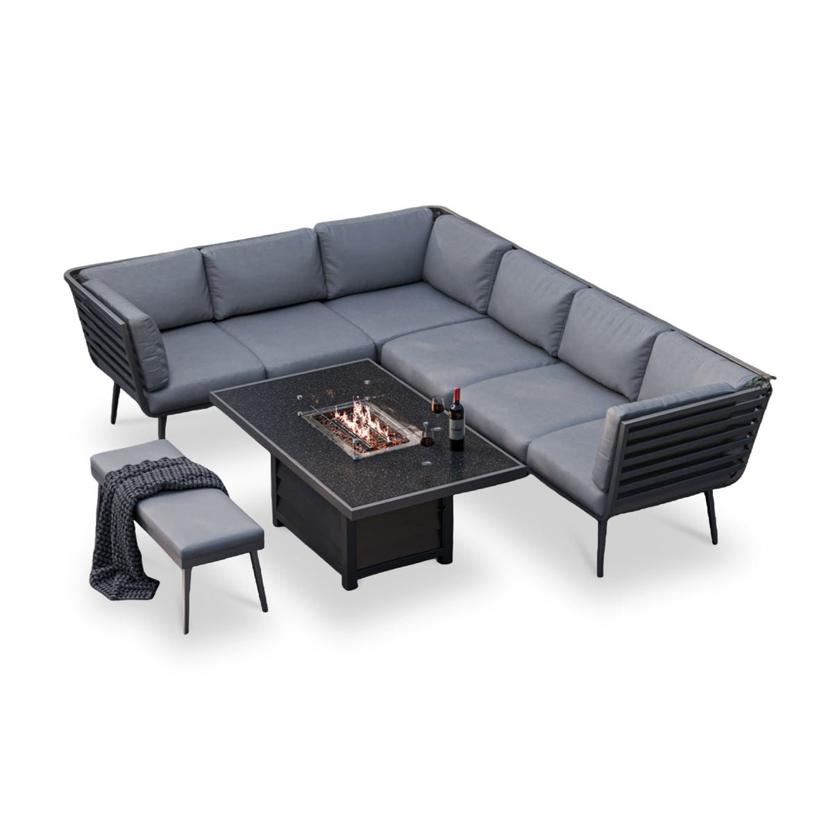 Mayfair 150cm Corner Fire Pit Table Garden Lounge Set