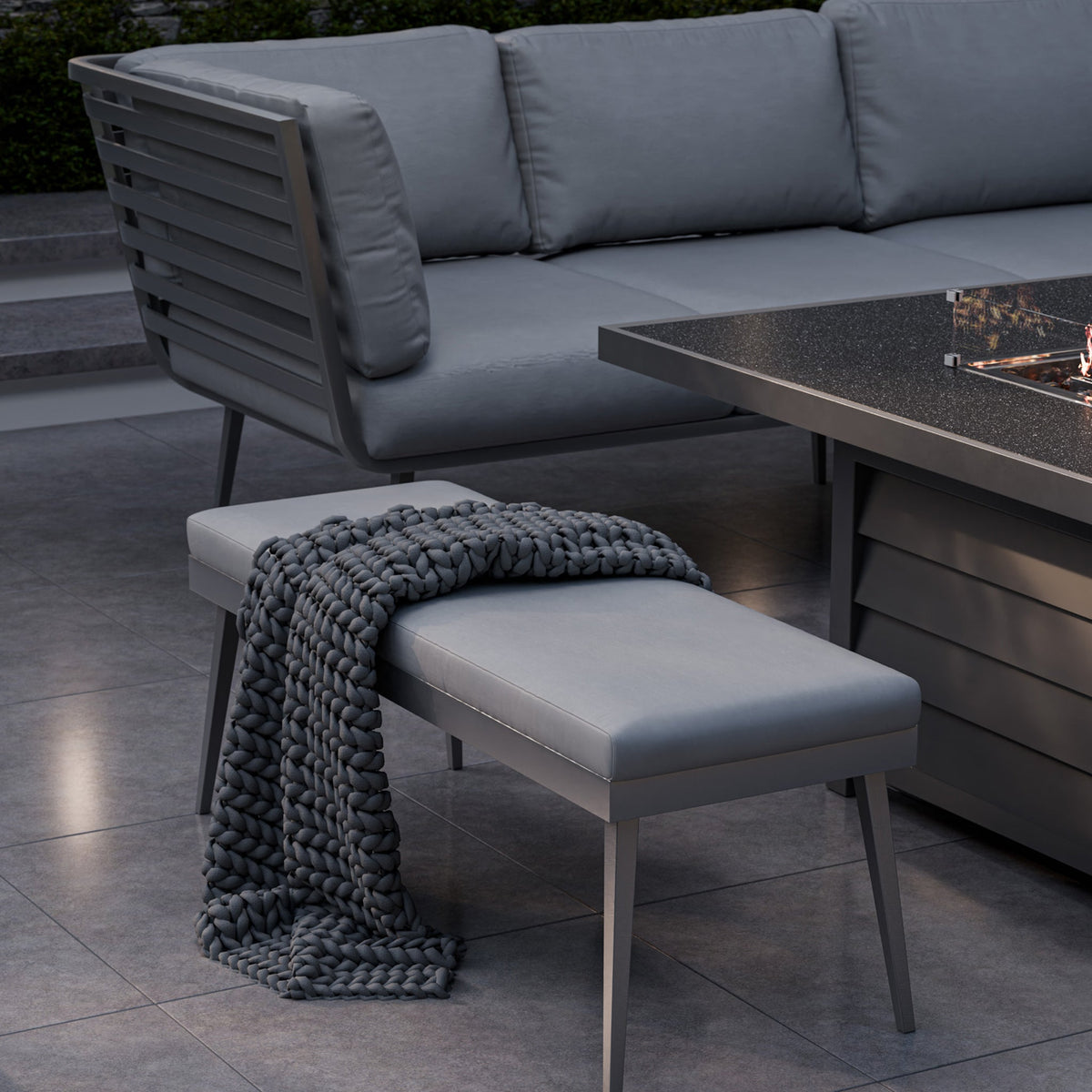Mayfair 150cm Corner Fire Pit Table Garden Lounge Set