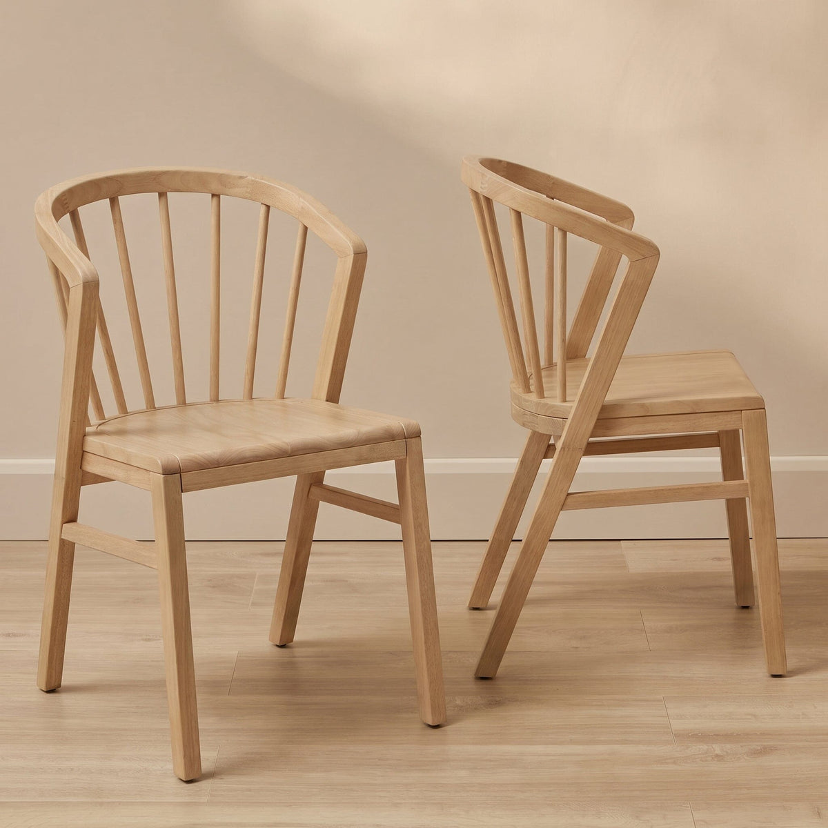 Mabel Pale Oak Wooden Spindle Dining Chairs - Set of 2